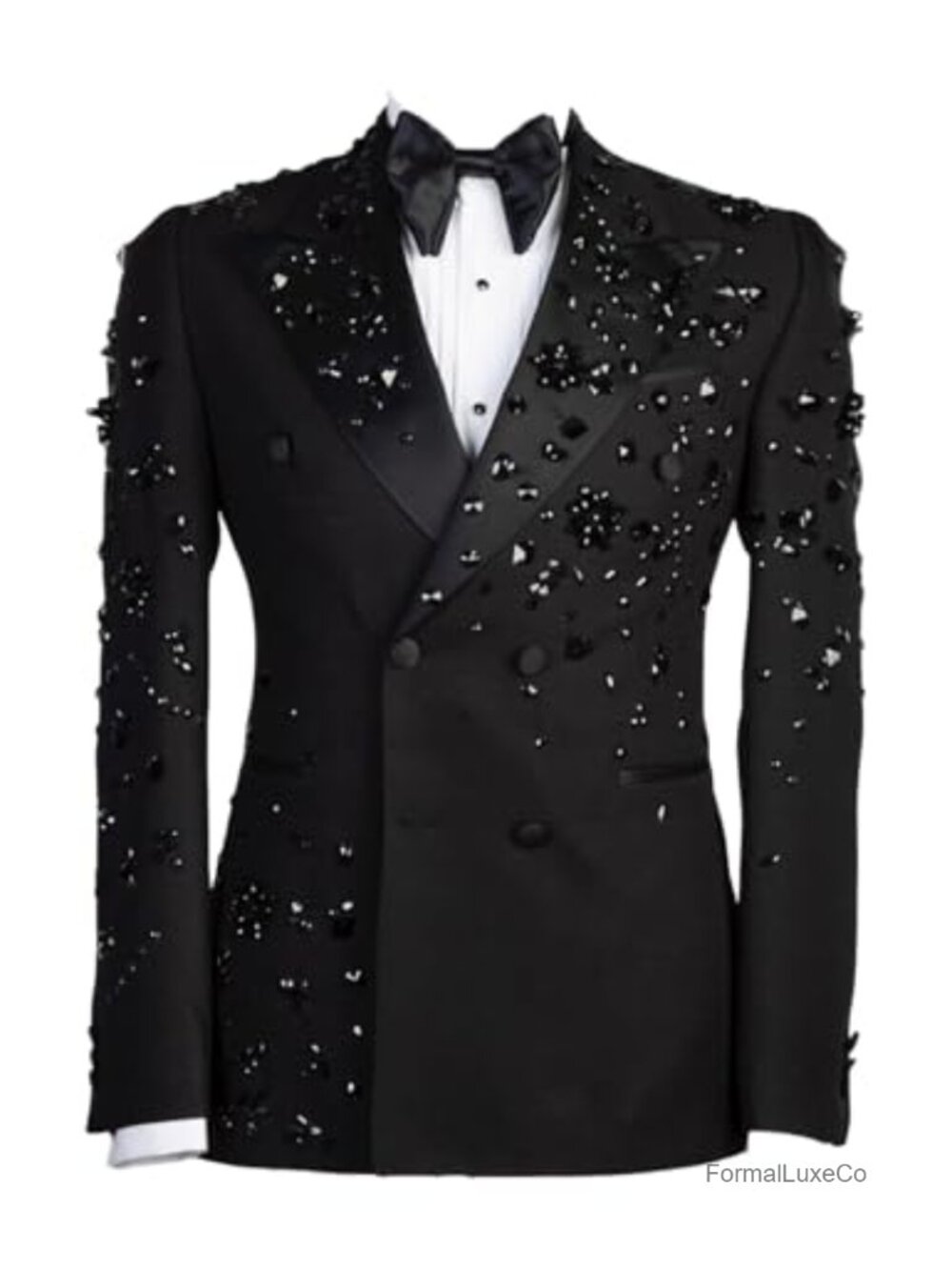 Men's Double Breasted Slim Fit Tuxedo Suit with Rhinestone Blazer and Pants Set